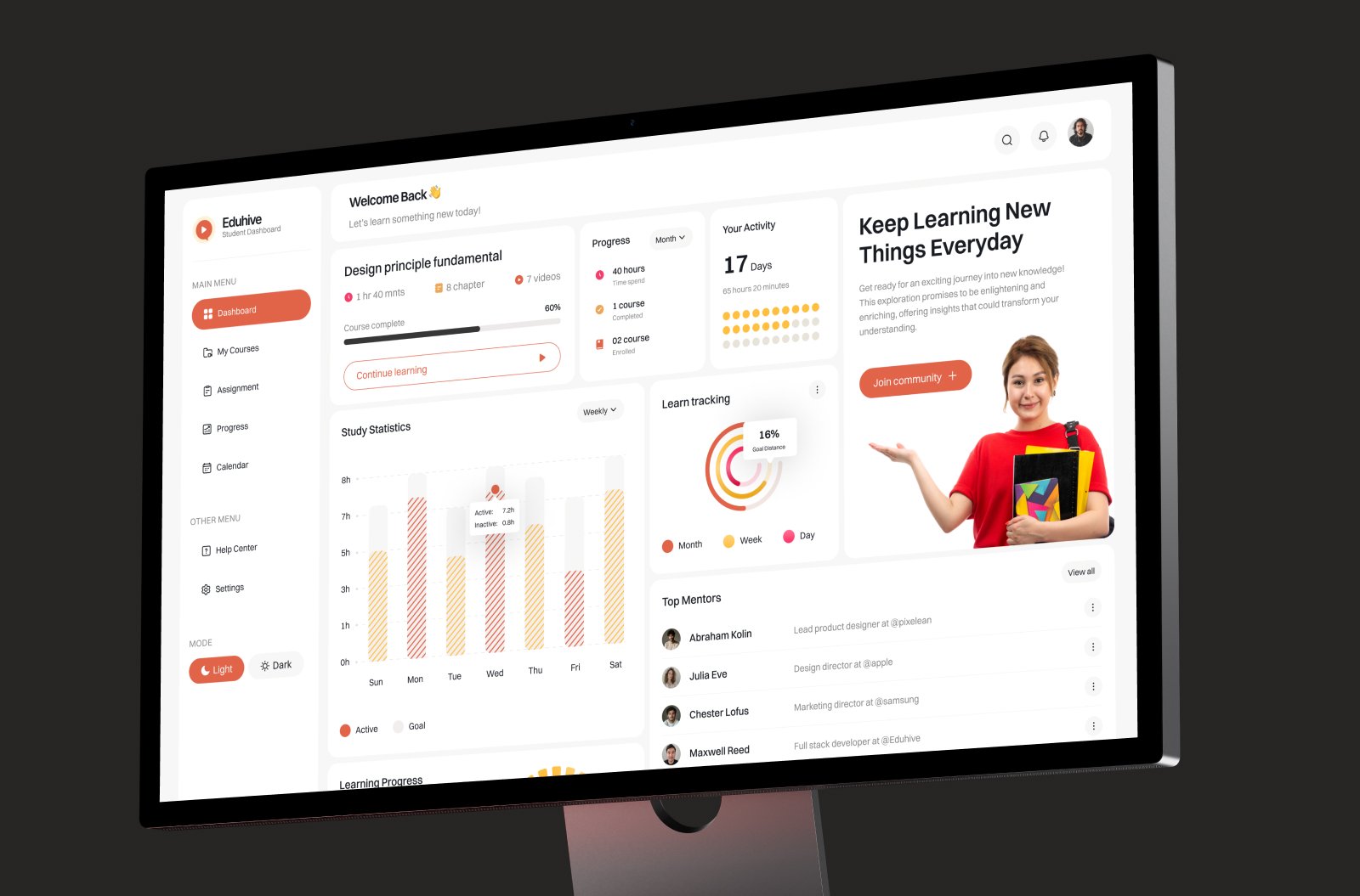 Eduhive e-learling platform dashboard design
