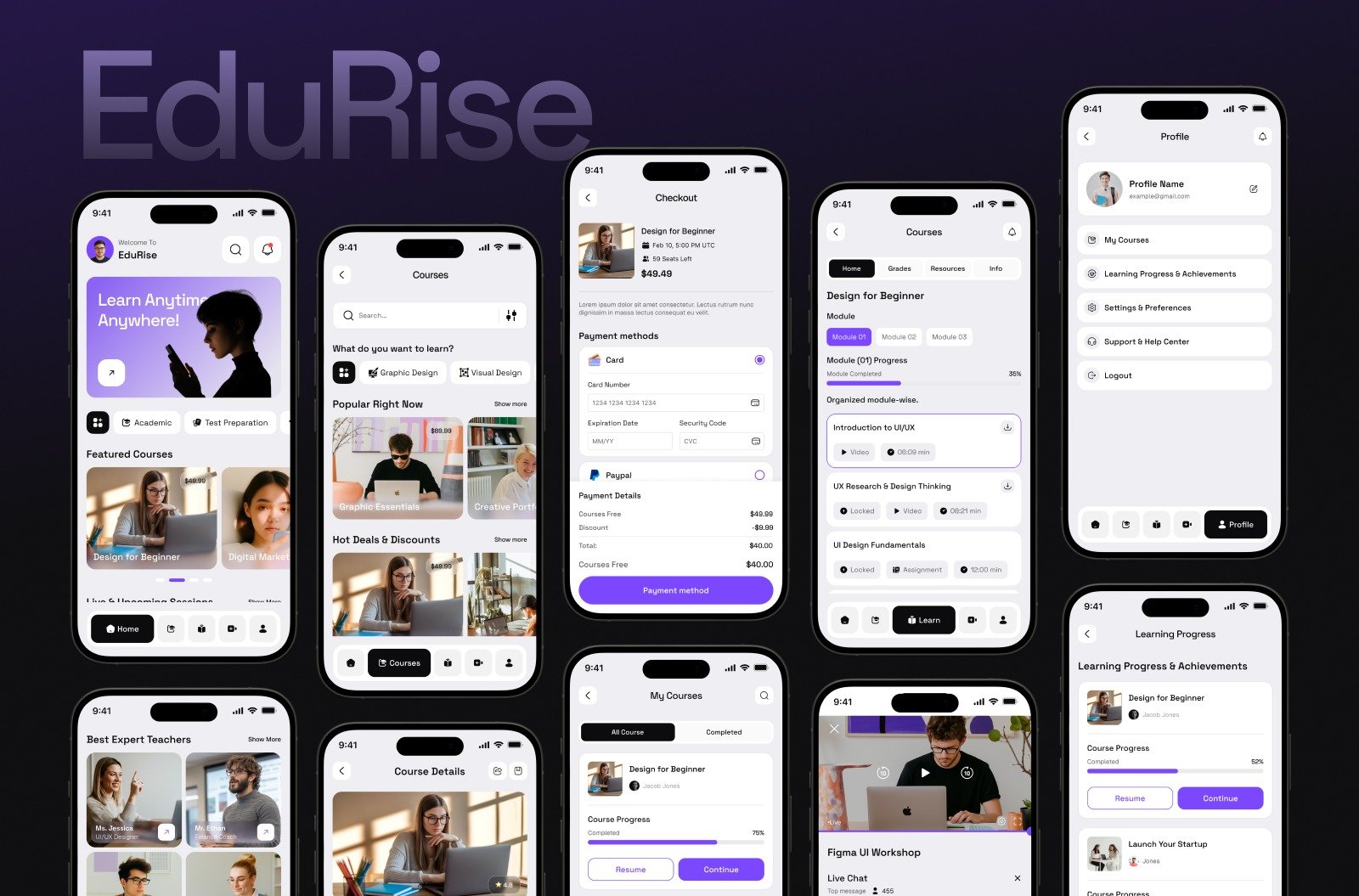 Edurise elearning mobile app